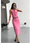 YELEK-ÖNDEN YIRTMAÇLI ETEK TK ŞANTUK KETEN - Pembe