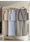 Yelek Plazzo Pantolon Çizgili Flamlı Poliviscon Takım 10178