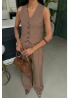 Yelek Ve Pantolon Çizgili Double Takım 10017