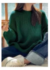 Kadın Yeşil Selanik Örgü Bisiklet Yaka Oversize Salaş Triko Kazak