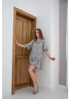 Yeşil Desenli Saten Elbise