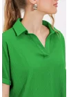 Yeşil Oversize Polo Yaka Örme Bluz 0486