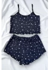 Yıldız Desenli Lacivert Şortlu Pijama Takımı