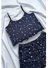 Yıldız Desenli Lacivert Şortlu Pijama Takımı