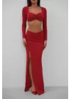 Yırtmaçlı Etek Ve Crop Bluz Takım
