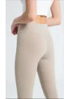 Yüksek Bel Fitilli Tayt - Bej