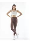 Yüksek Bel Sporcu Düz Tayt - Kahverengi