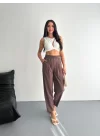 Yüksel Bel Rahat Paça Pantalon - Kahverengi