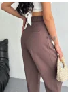Yüksel Bel Rahat Paça Pantalon - Kahverengi