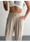 Yüksel Bel Rahat Paça Pantalon - Kırık Beyaz