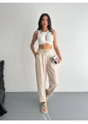 Yüksel Bel Rahat Paça Pantalon - Kırık Beyaz