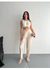 Yüksel Bel Rahat Paça Pantalon - Kırık Beyaz