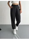 Yüksel Bel Rahat Paça Pantalon - Siyah