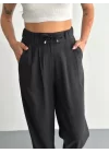 Yüksel Bel Rahat Paça Pantalon - Siyah