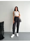 Yüksel Bel Rahat Paça Pantalon - Siyah