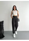 Yüksel Bel Rahat Paça Pantalon - Siyah