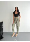 Yüksel Bel Rahat Paça Pantalon - Su Yeşili