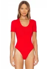 MetuCa Kadın Kırmızı U Yaka Kısa Kollu Jarse Kumaş Vücudu Saran Tanga Kesim Bodysuit Zıbın