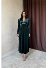 Siyah Göğüs Altı Taşlı Elbise
