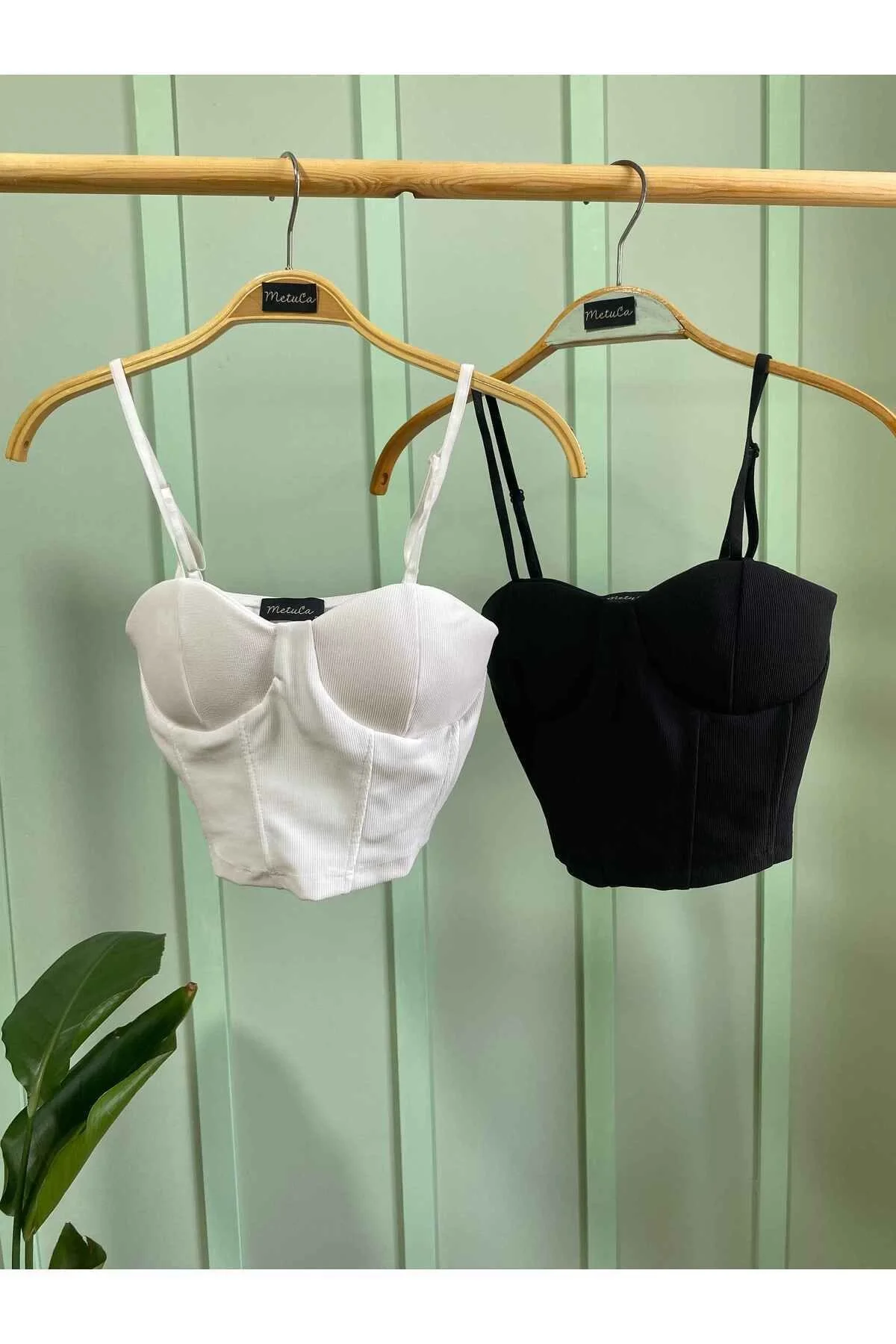 Kadın Askılı Kalp Yaka Balenli Korse Detaylı Vücudu Saran Büstiyer Crop - Beyaz