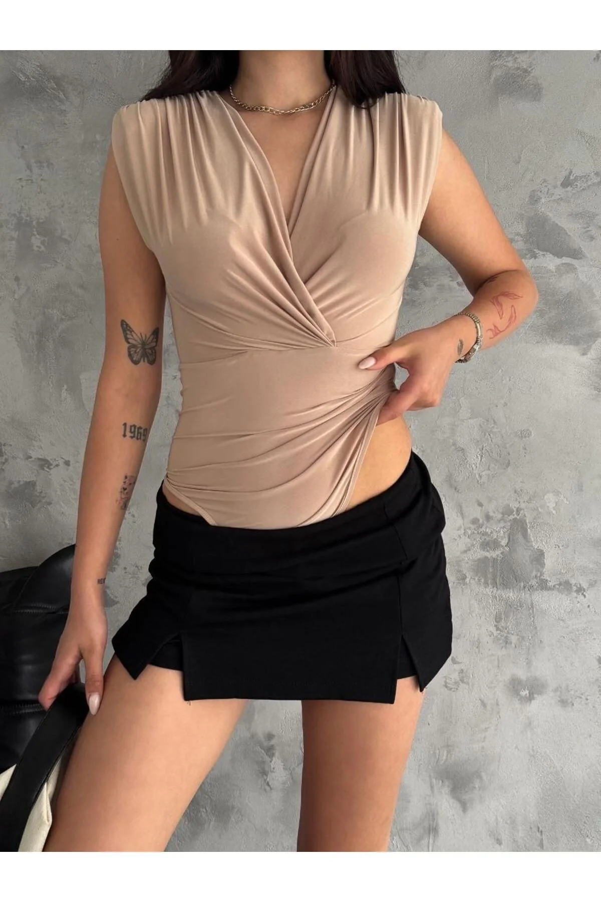 Kadın Vizon Vatkalı Çıtçıtlı Bodysuit