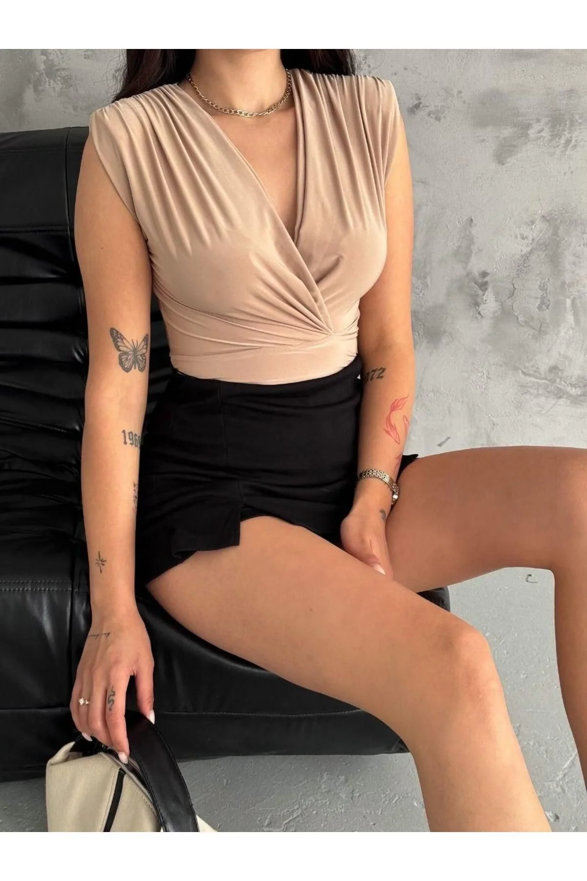 Kadın Vizon Vatkalı Çıtçıtlı Bodysuit