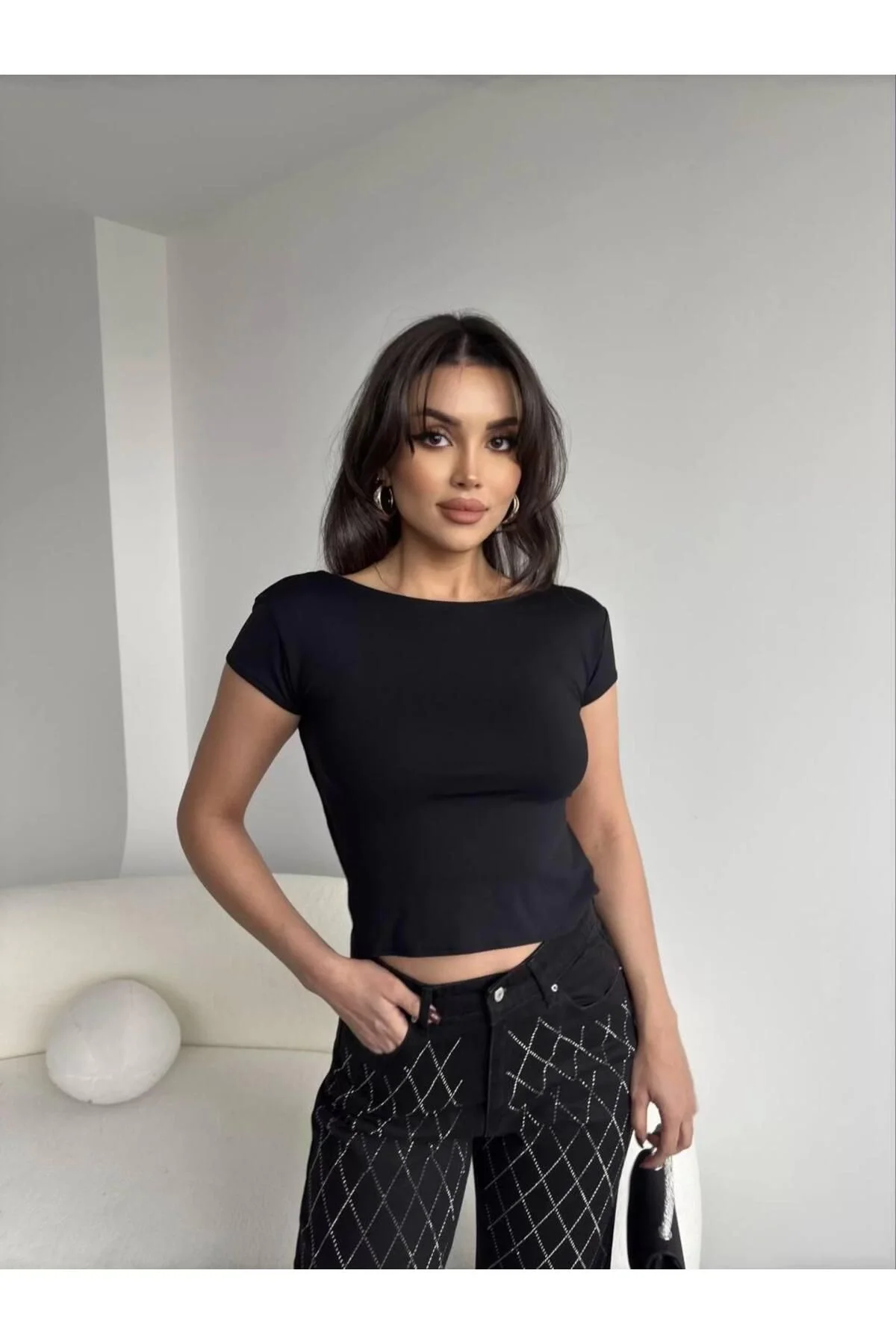 Sırt Dekolteli Sandy Kumaş Crop