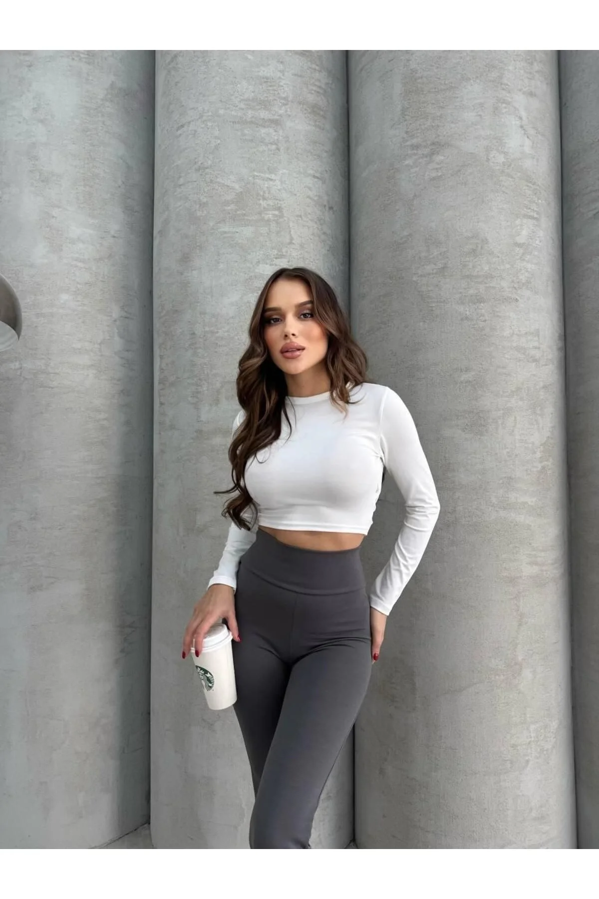 Kadın Yüksek Bel Toparlayıcı Vücudu Saran Scuba Kumaş İspanyol Paça Tayt Pantolon - Füme