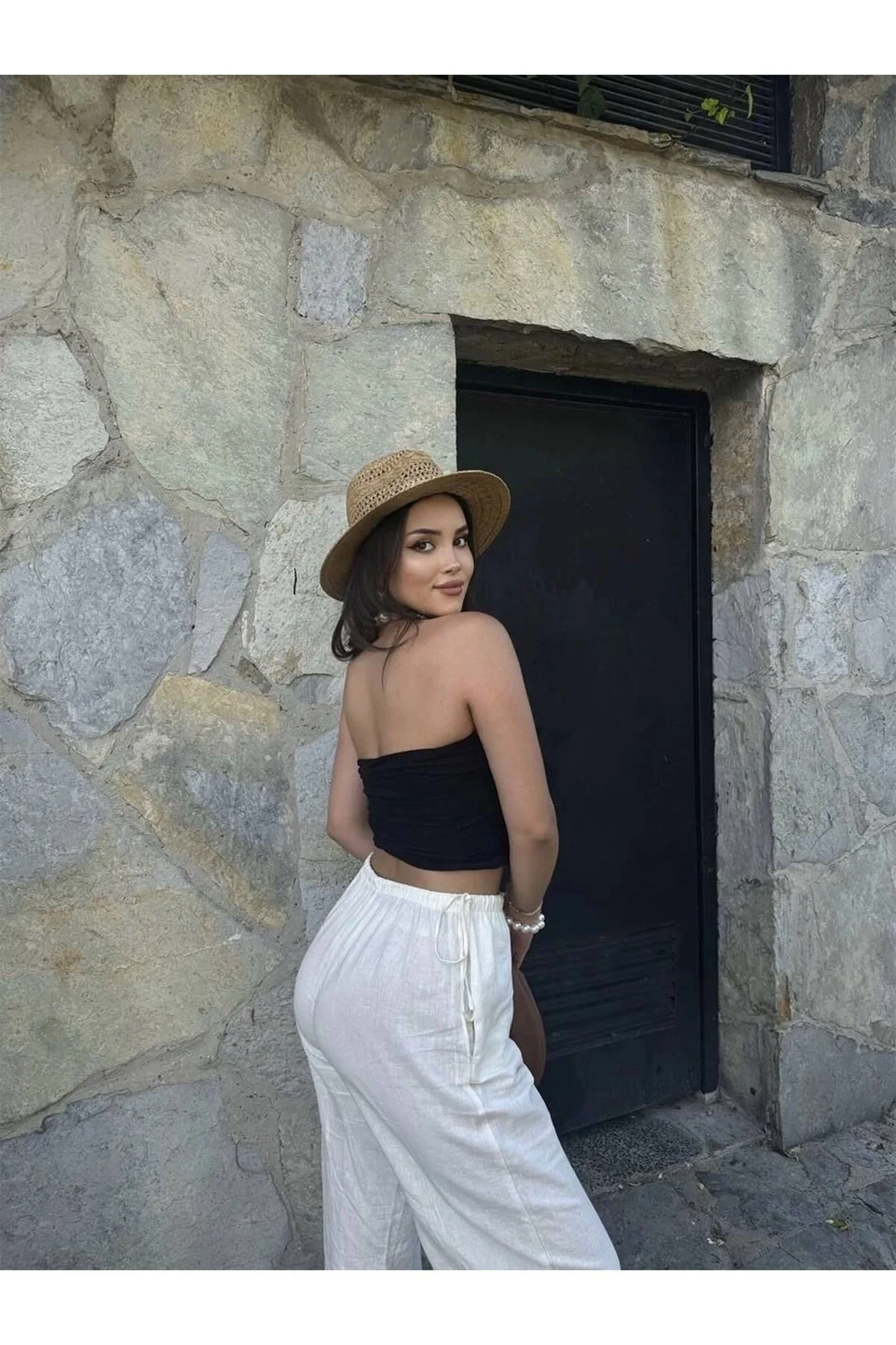 Kadın Straplez Vücudu Saran Göğüs Kıvrımlı Fitilli Kaşkorse Basic Crop Bluz - Siyah