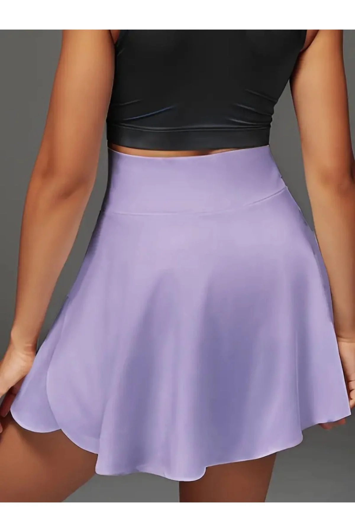 Kadın Yüksek Bel Cepli Kloş Kesim Şortlu Vücudu Saran Tenis Etek - Lila