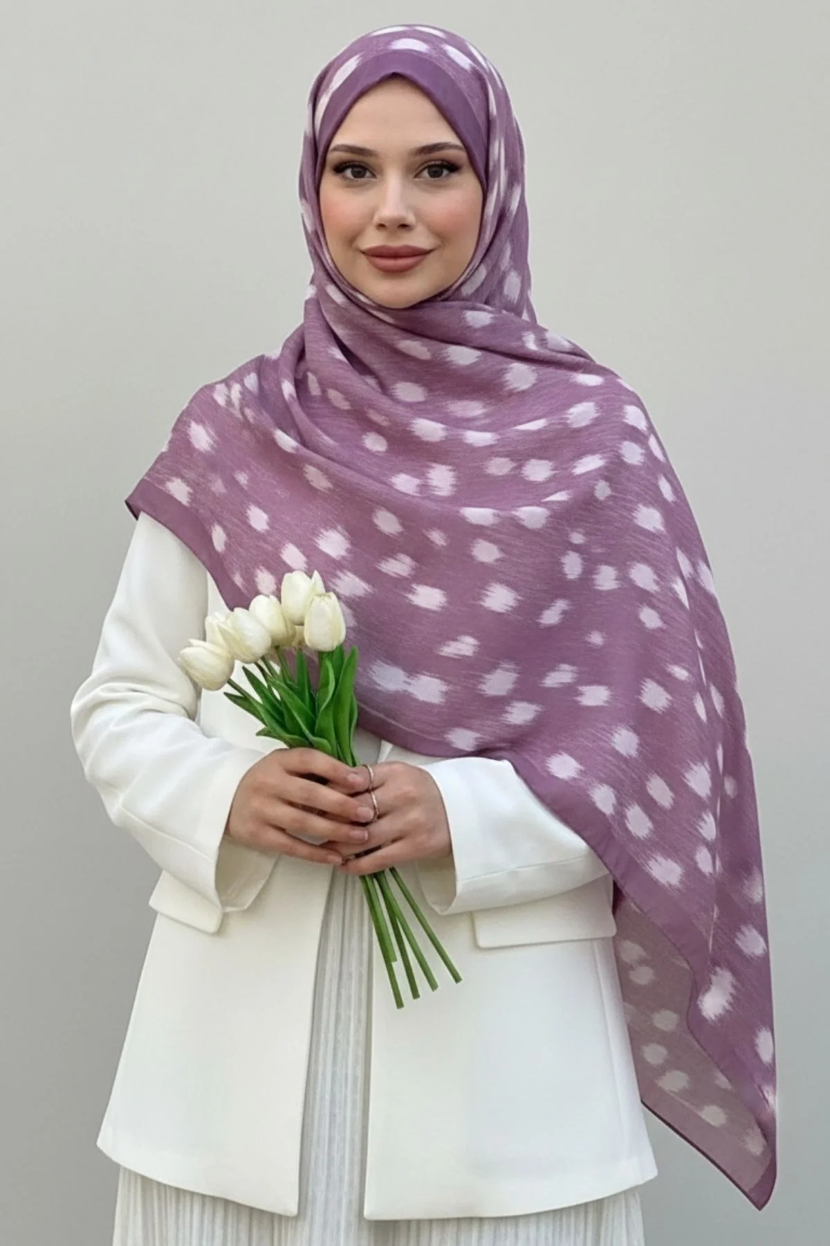 Kadın Lila Ceylan Desenli Pamuklu Soft Dokulu Mevsimlik Tesettür Şal