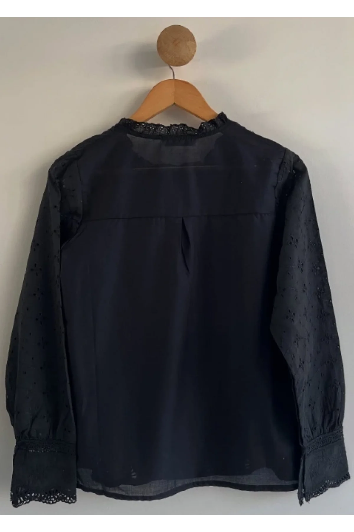 Kadın Siyah Fisto İşlemeli Dantel Garnili Bisiklet Yaka Pamuklu Pinterest Gömlek Bluz