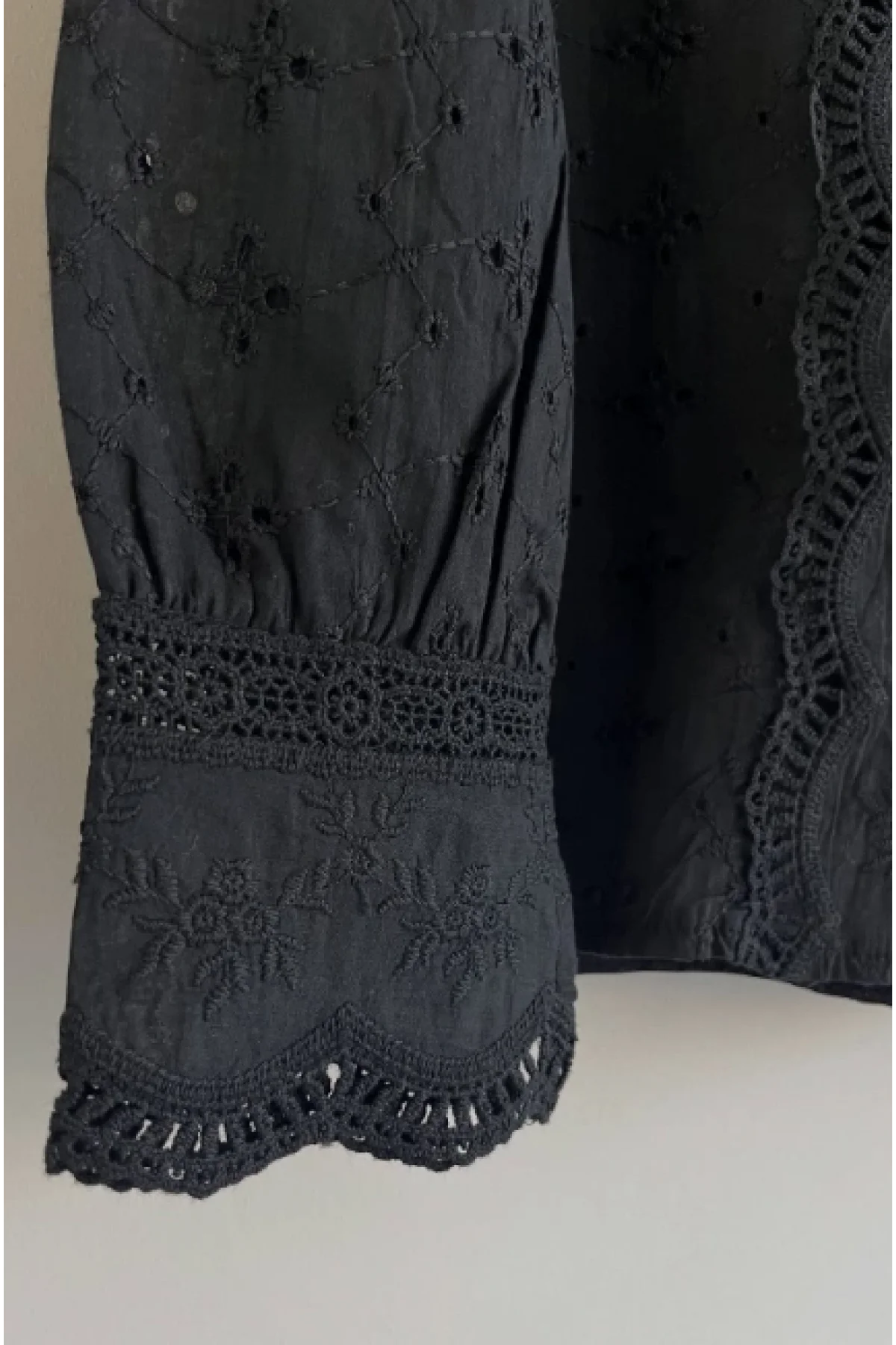 Kadın Siyah Fisto İşlemeli Dantel Garnili Bisiklet Yaka Pamuklu Pinterest Gömlek Bluz