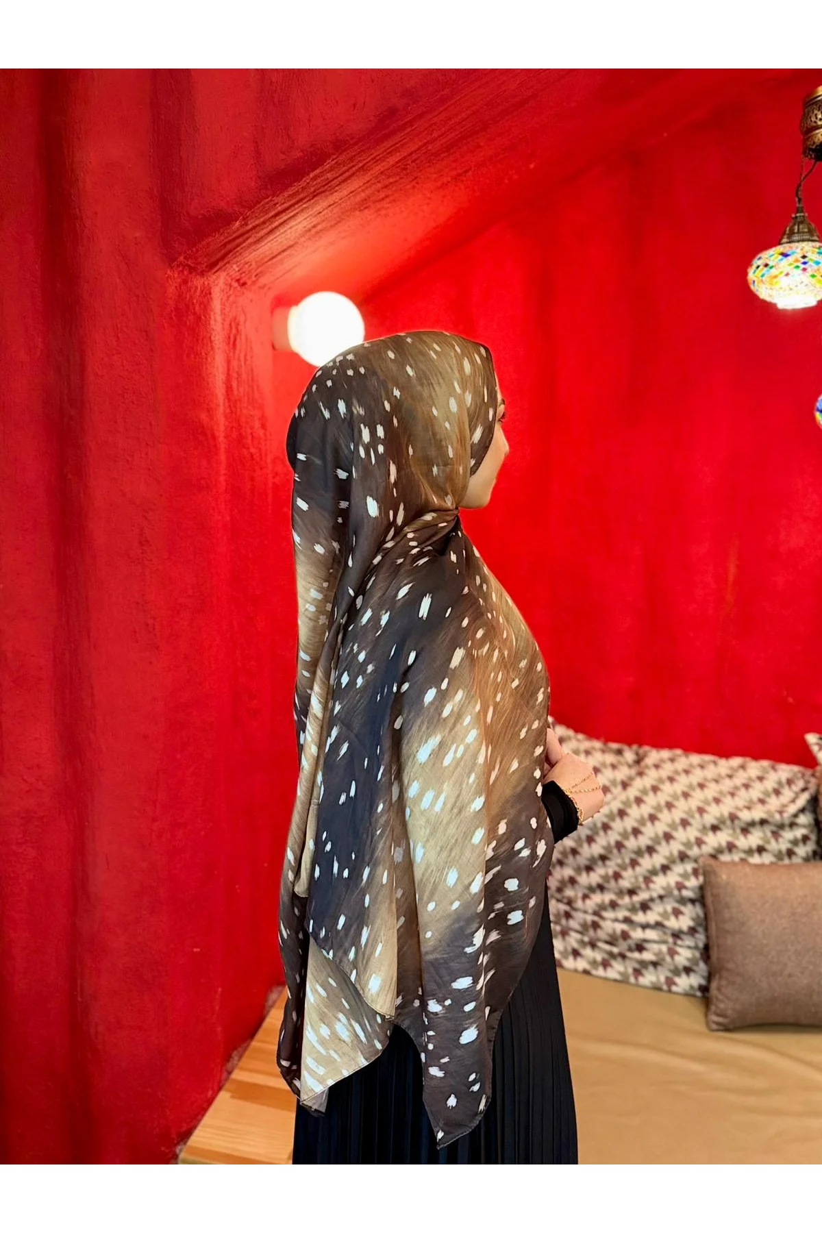 Kadın Kahve Ceylan Desenli Pamuklu Soft Dokulu Mevsimlik Tesettür Şal