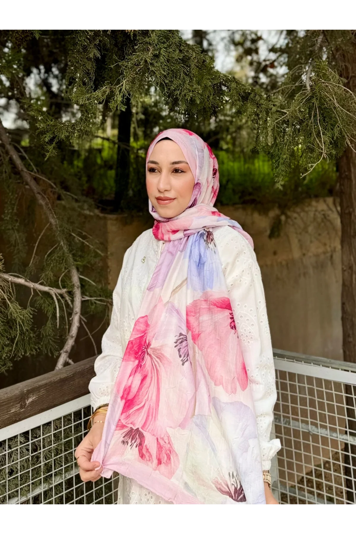 Kadın Çiçek Desenli Nefes Alan Yumuşak Bambu Dokuma Şal