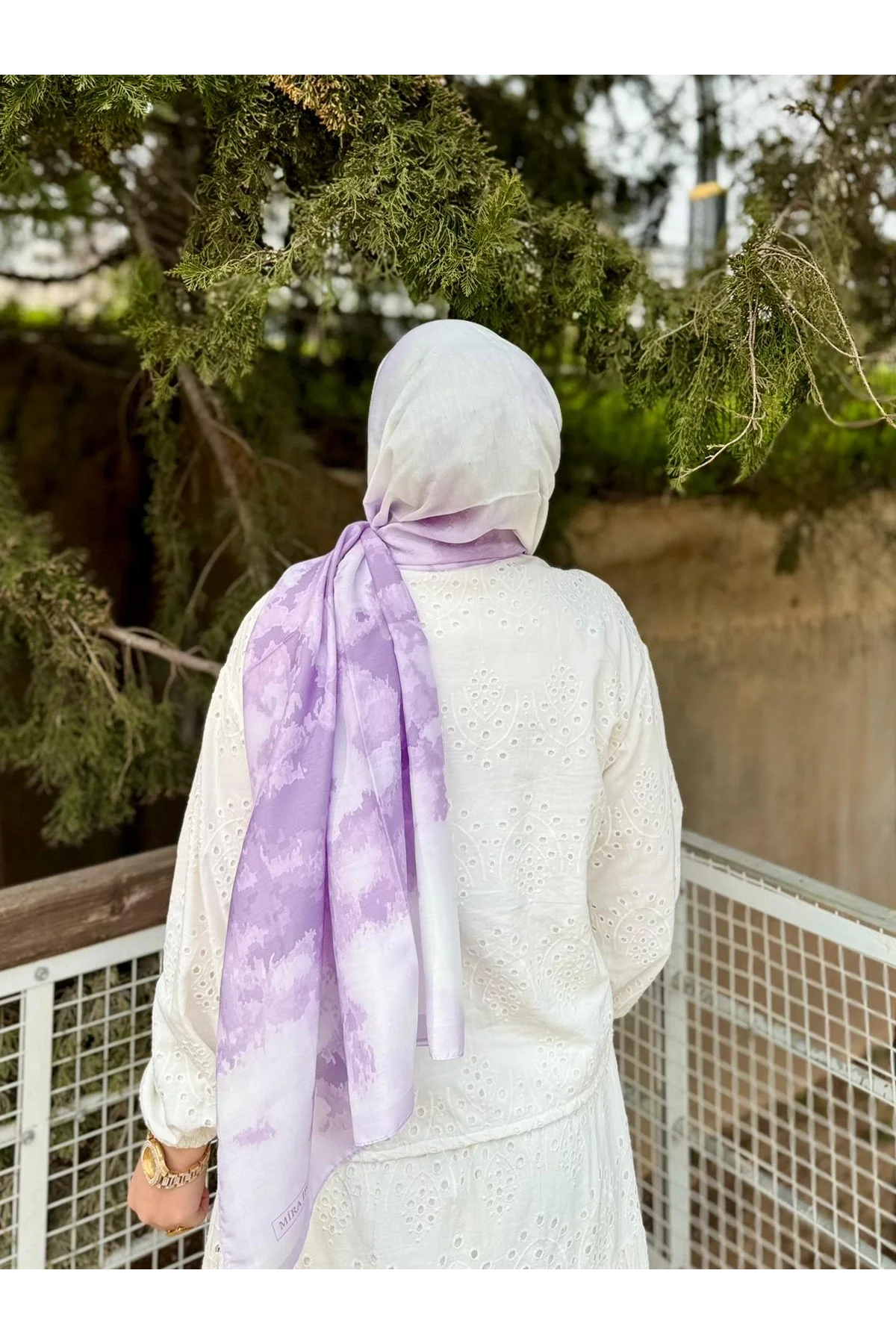 Kadın Lila Ebruli Desenli Terletmeyen Pamuklu Soft Şal