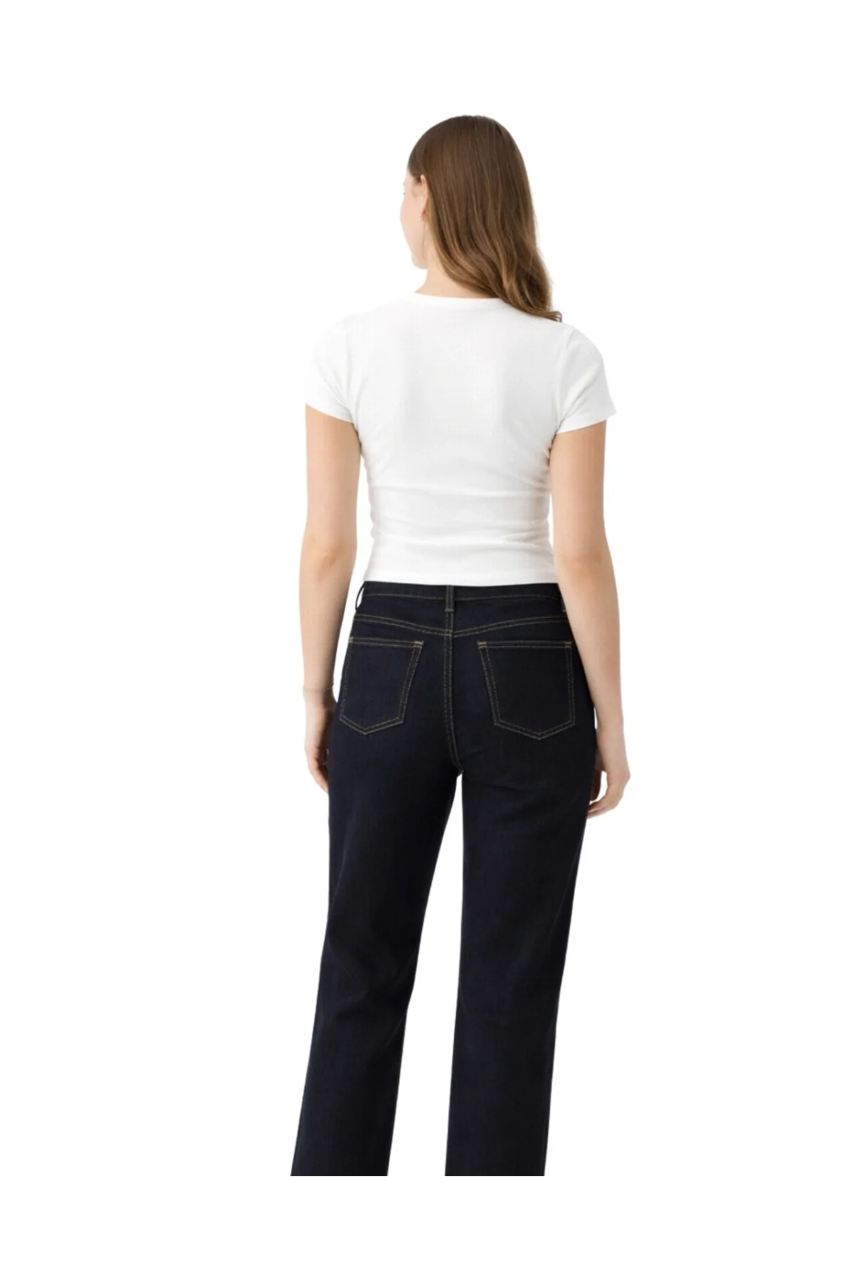 Kadın Beyaz Pamuklu Ribana Kumaş Kısa Kollu Bisiklet Yaka Basic Body Tişört