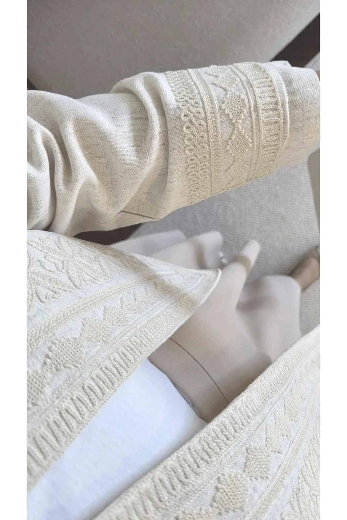 Kadın Krem Pinterest Etnik Nakışlı Astarlı Keten Ceket Bohem Ceket