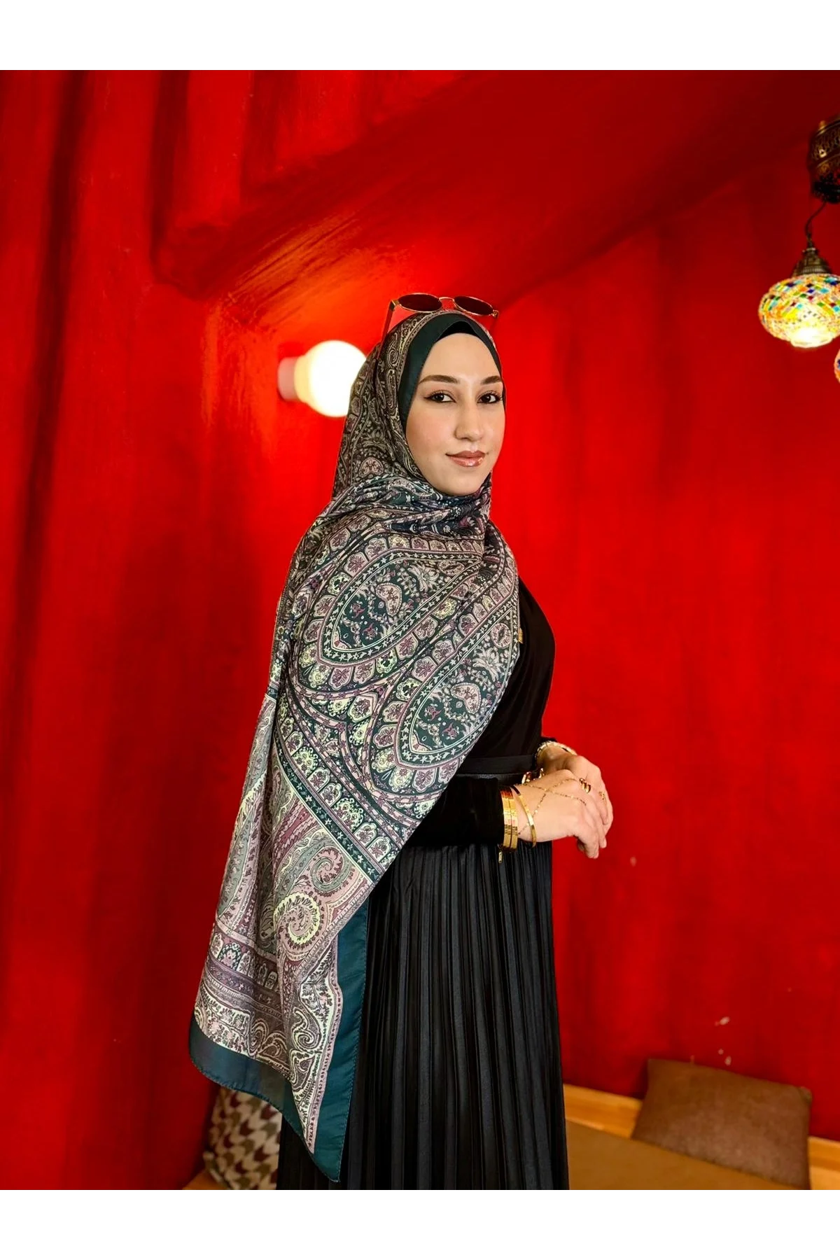 Kadın Petrol Mürdüm Etnik Paisley Desenli Yumuşak Dokulu Pamuklu Soft Şal