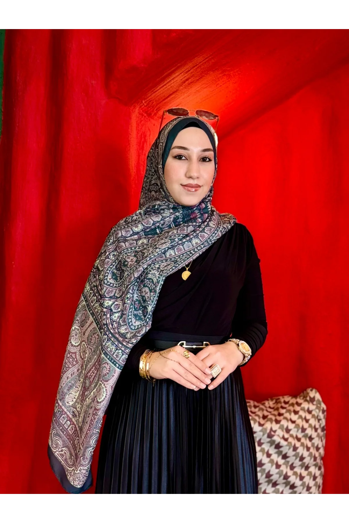 Kadın Petrol Mürdüm Etnik Paisley Desenli Yumuşak Dokulu Pamuklu Soft Şal