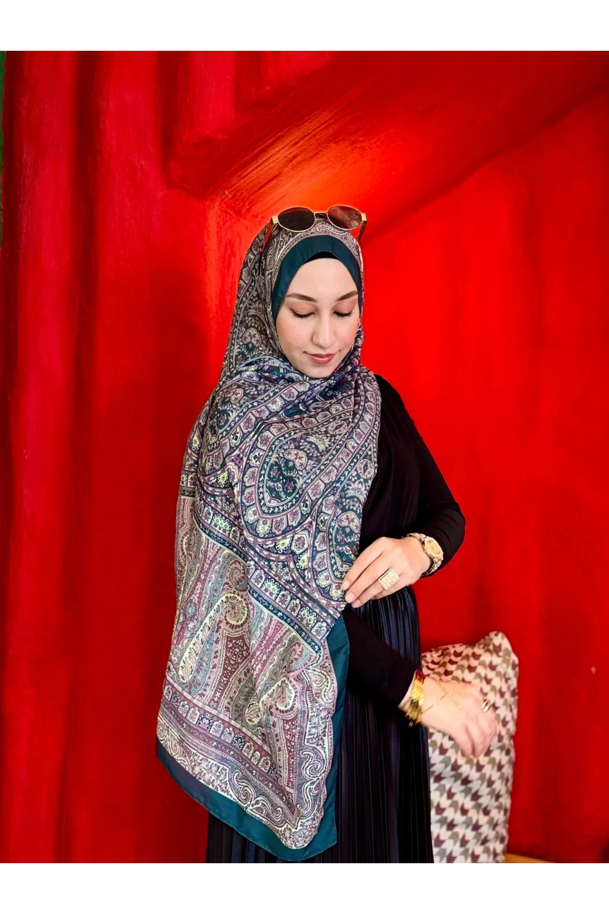 Kadın Petrol Mürdüm Etnik Paisley Desenli Yumuşak Dokulu Pamuklu Soft Şal