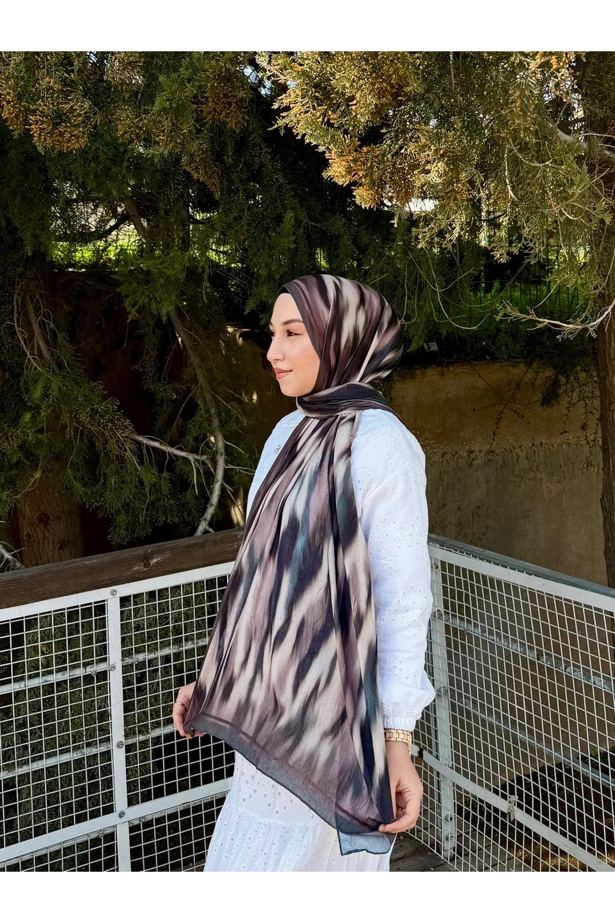 Kadın Kahverengi Vizon Fırça Darbesi Desenli Yumuşak Dokulu Pamuklu Bambu Şal