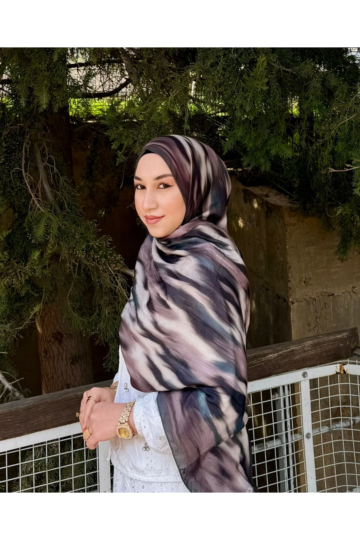 Kadın Kahverengi Vizon Fırça Darbesi Desenli Yumuşak Dokulu Pamuklu Bambu Şal