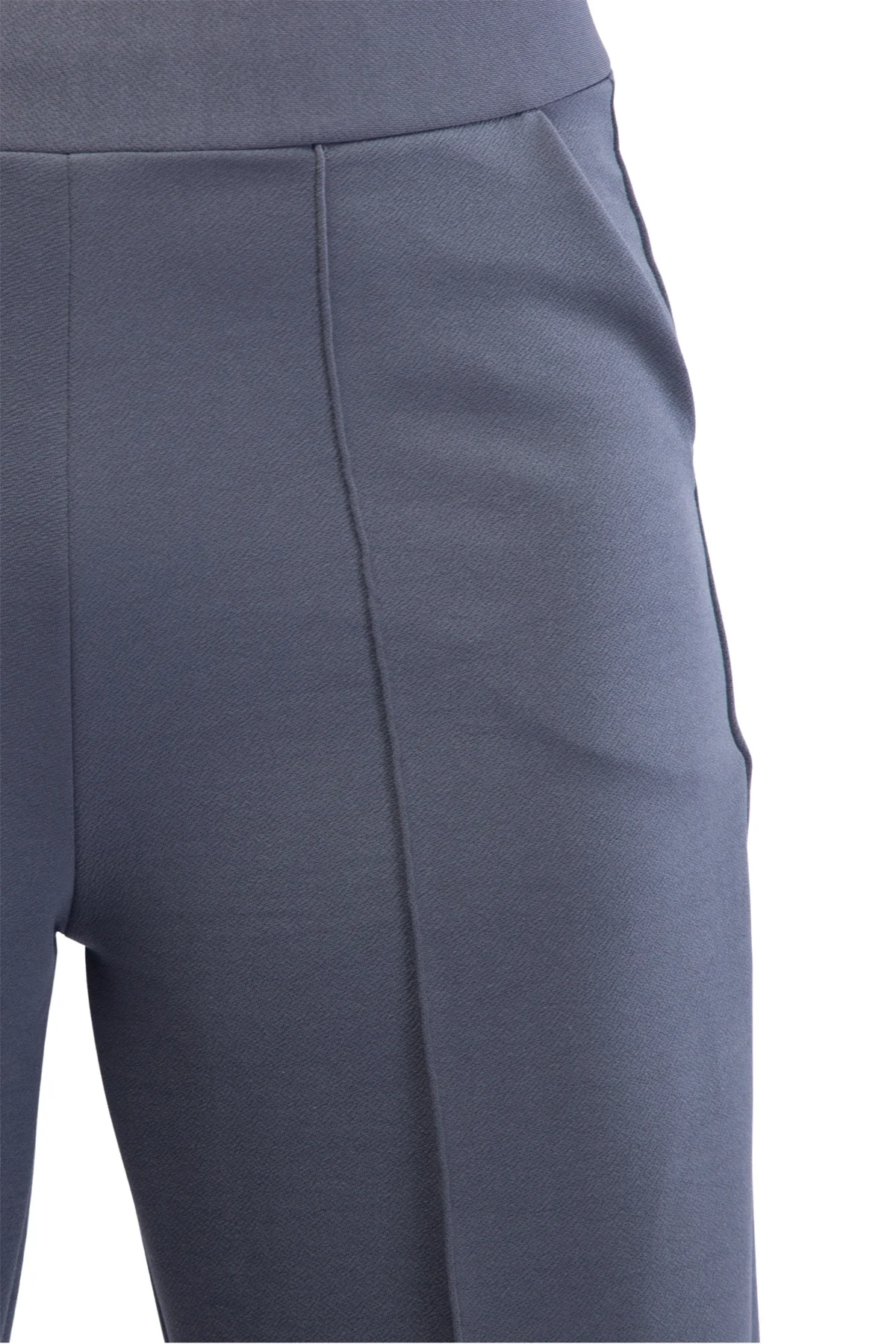 Kadın Antrasit Yüksek Bel Çimalı Dökümlü Krep Pantolon Esnek Geniş Paça