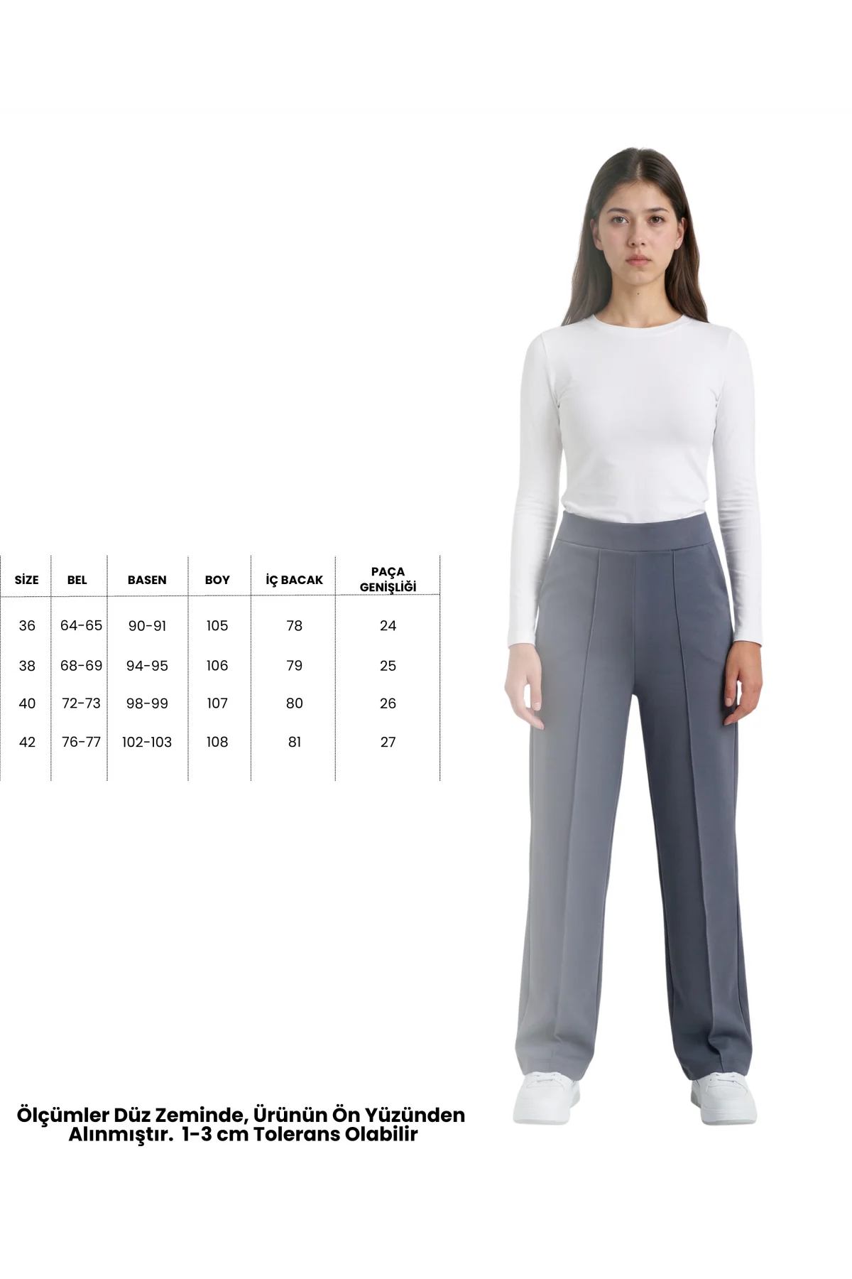 Kadın Antrasit Yüksek Bel Çimalı Dökümlü Krep Pantolon Esnek Geniş Paça