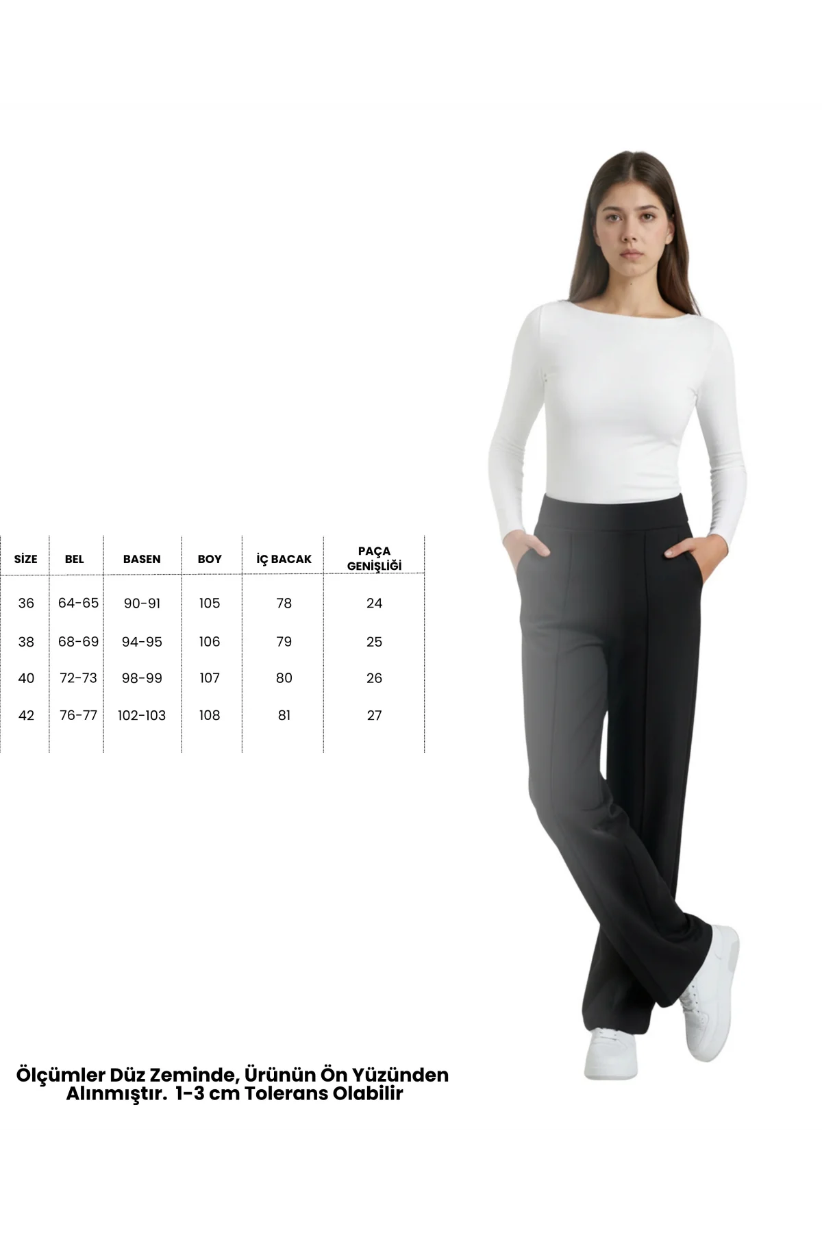 Kadın Siyah Yüksek Bel Çimalı Dökümlü Krep Pantolon Esnek Geniş Paça