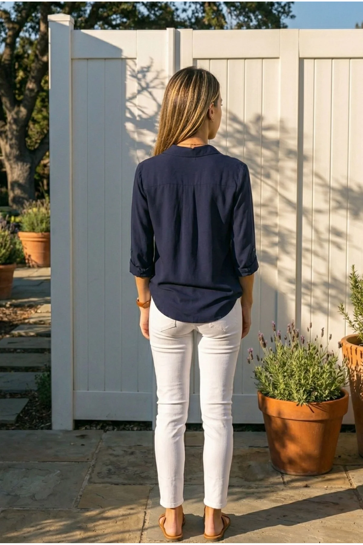 Kadın Lacivert Düz Renk Dokuma Pamuklu Viskon Kumaş Uzun Kollu Basic Gömlek