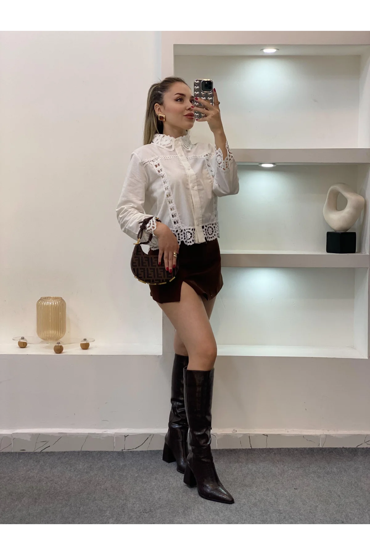 Kadın Beyaz Tasarım Motifli Pamuklu Keten Gömlek Dantelli Pinterest Gömlek