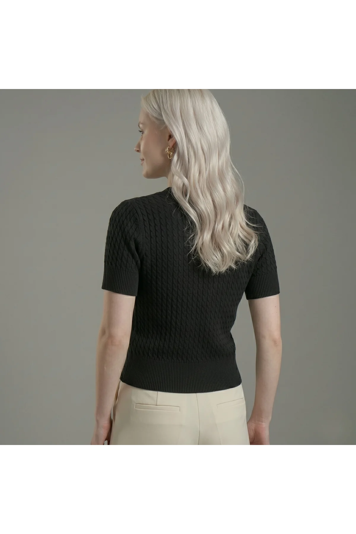 Kadın Siyah Kalp Düğmeli Örgü Triko Hırka Kısa Kollu V Yaka Pinterest