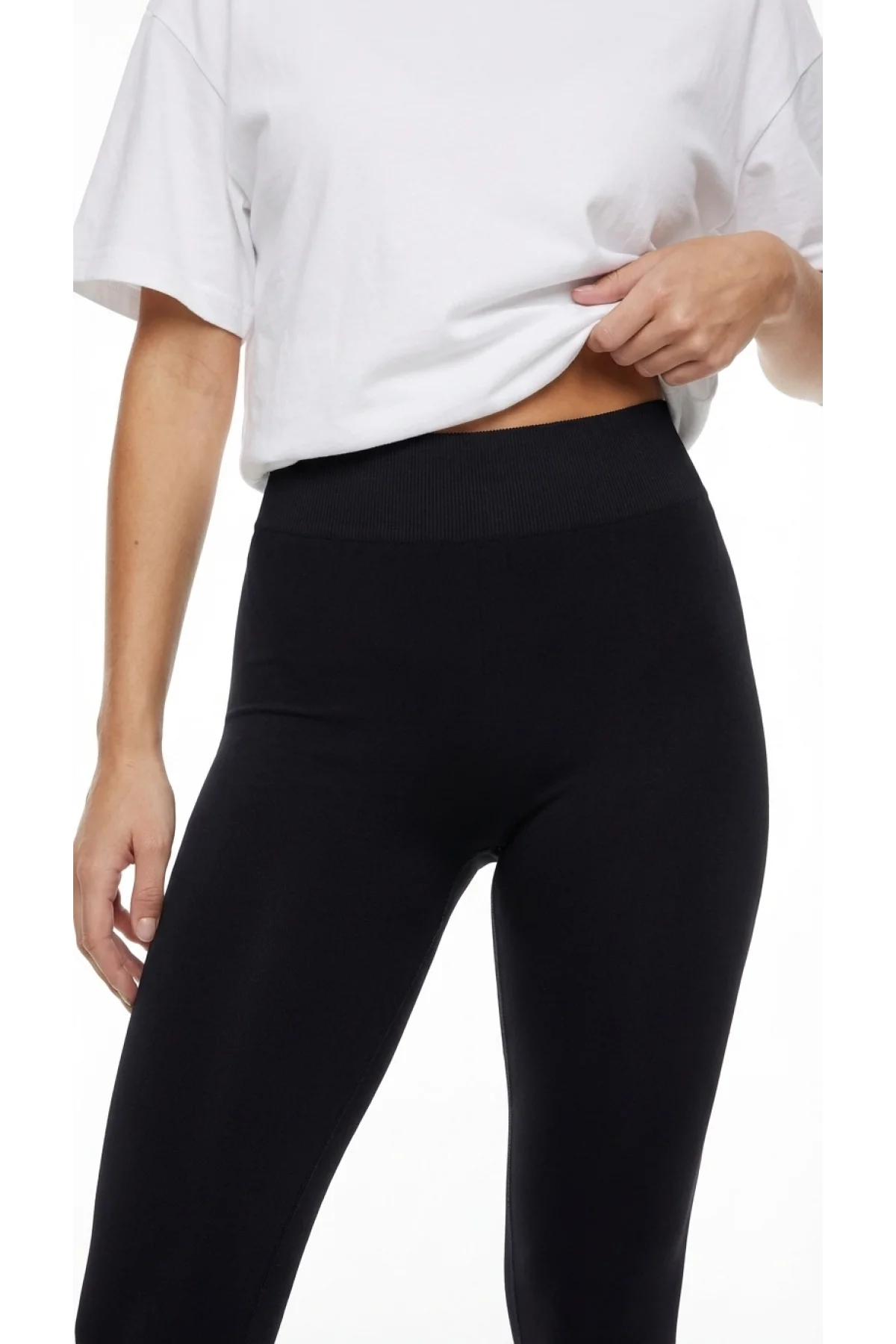 Kadın Siyah Yüksek Bel Dikişsiz Fitilli Spor Tayt Toparlayıcı Seamless